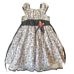 Jona Michelle Girls Dress 8 White Floral Fit & Flare Bow Flower Polka Dot Trim
